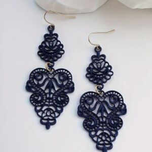 ♥️A Individually $10 Or Bundle 4/$20 Elegant Ink Blue Lace Drop Earrings
